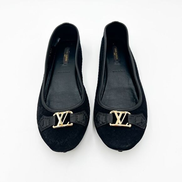 Louis Vuitton Black Leather Monogram Flats LV Size 39, 9 - Picture 3 of 13